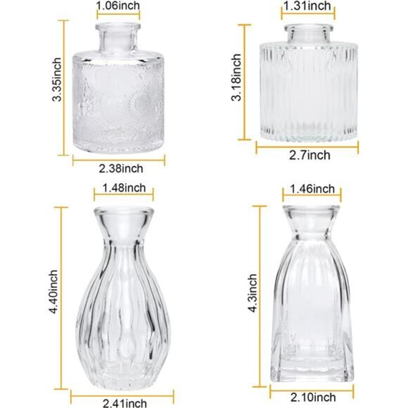 Glass Bud Vases Set of 4,Small Flower Vases for Wedding Centerpiece - Picture 3 of 8